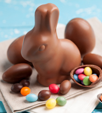 Chocolate bunny and eggs